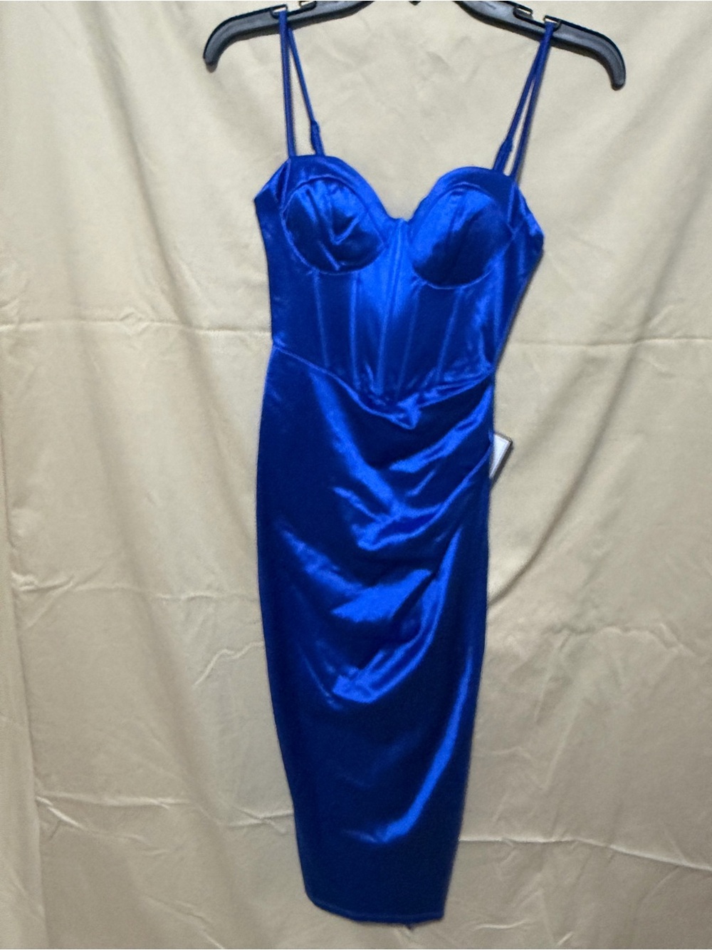 B Darlin Cobalt Satin Bustier Midi Dress